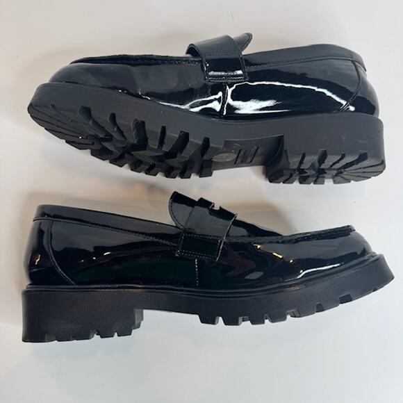 Steve Madden Sz 11 Black Patent Langsten Leather Platform Loafers - Picture 9 of 11
